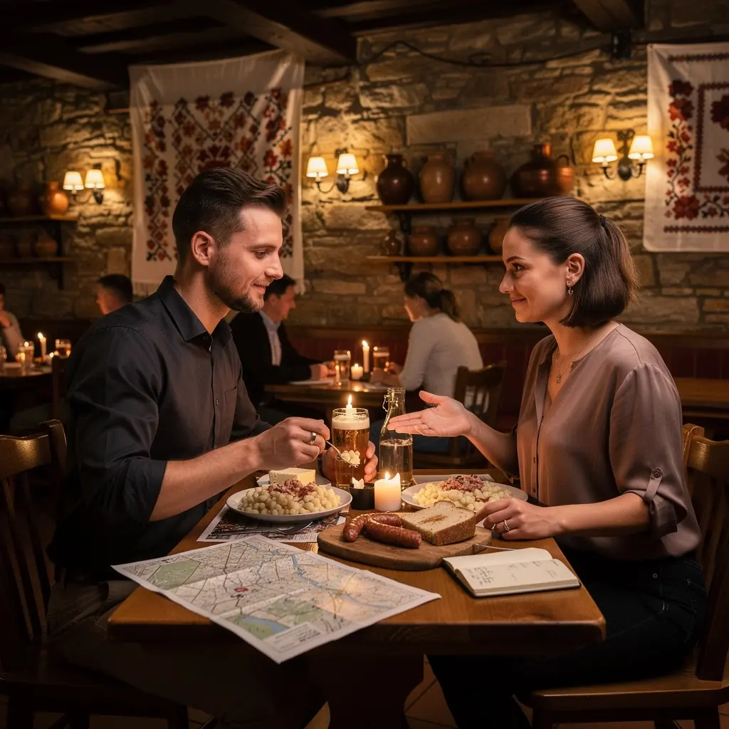 Kultúrne podujatie na námestí s miestnymi remeselníkmi a tradičnou hudbou.